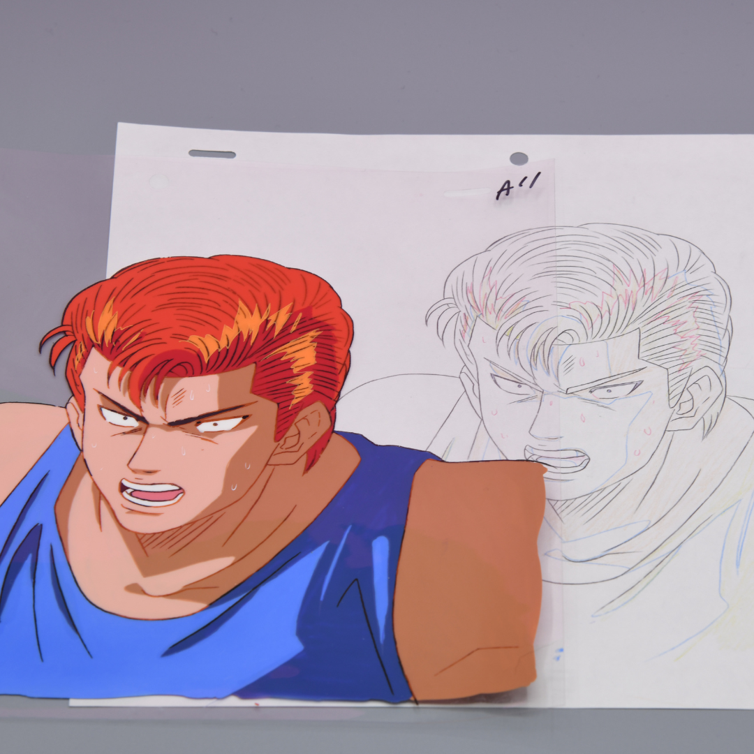 Hanamichi Sakuragi original production cel shown with matching douga
