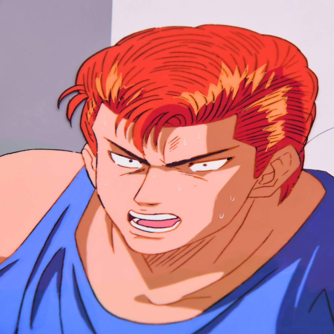 Close-up of Hanamichi Sakuragi original Slam Dunk production cel