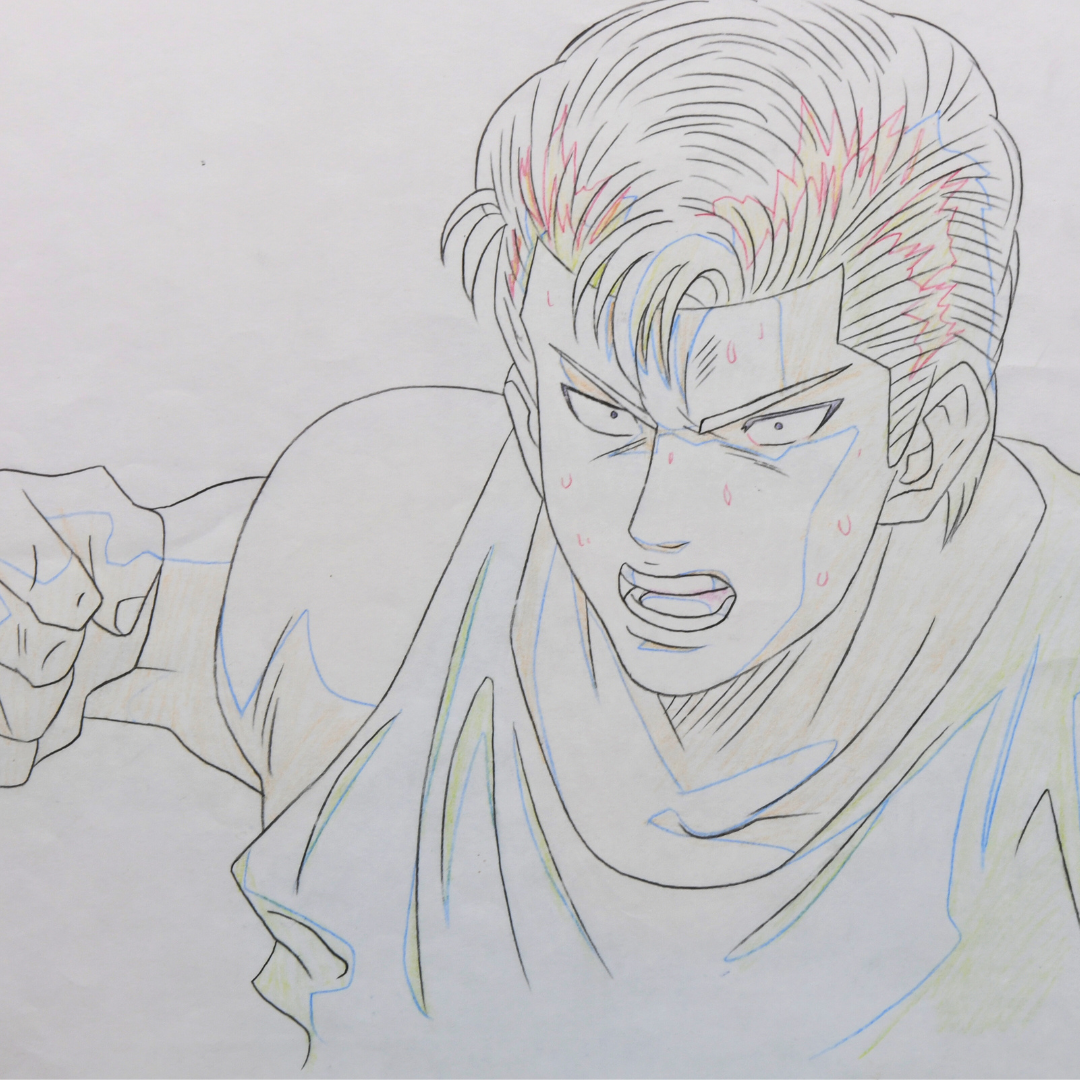 Detail of Hanamichi Sakuragi matching douga drawing from Slam Dunk